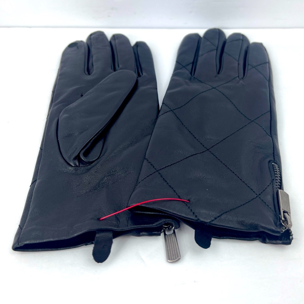 CHICO’s QUILTED DESIGN BLACK LEATHER GLOVES, INSIDE SUPER SOFT & WARM POLYESTER